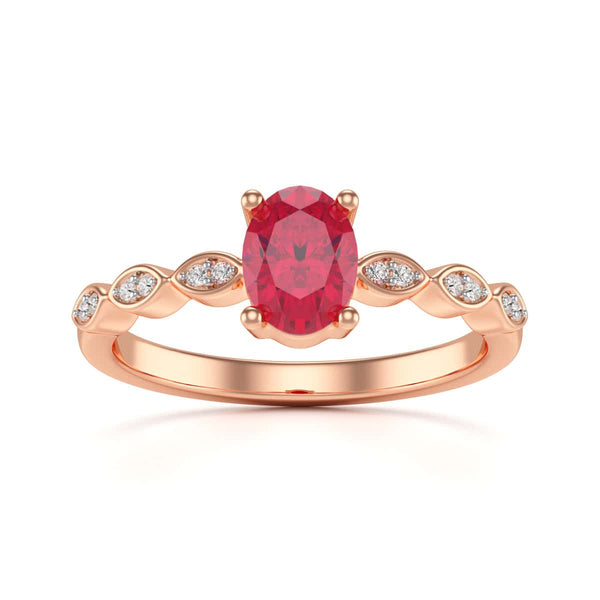 Oval Shape Ruby Engagement Ring - Diamond in 18ct Gold and Platinum