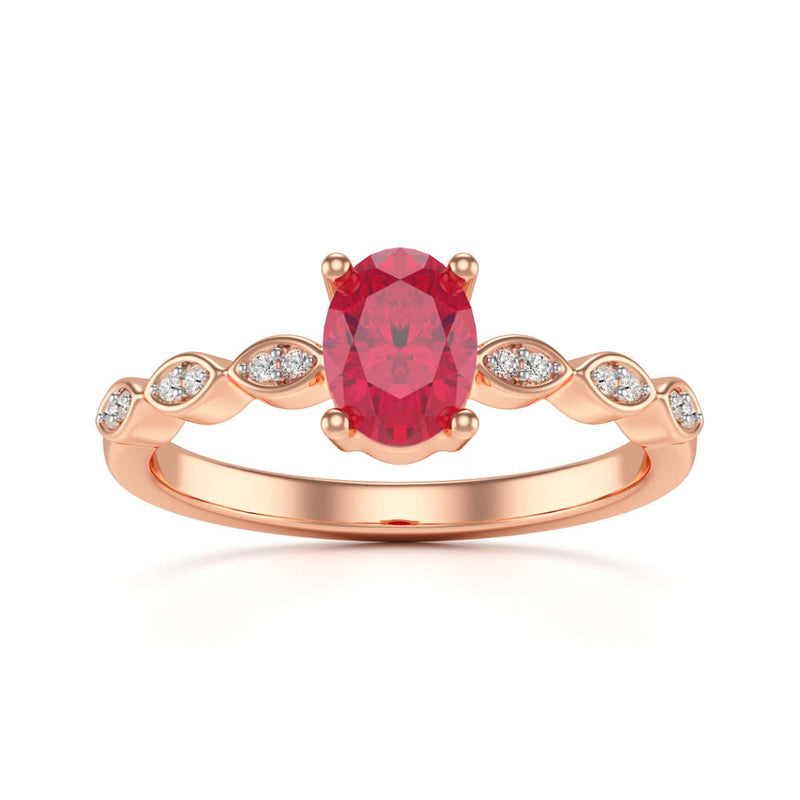 Oval Shape Ruby Engagement Ring - Diamond in 18ct Gold and Platinum
