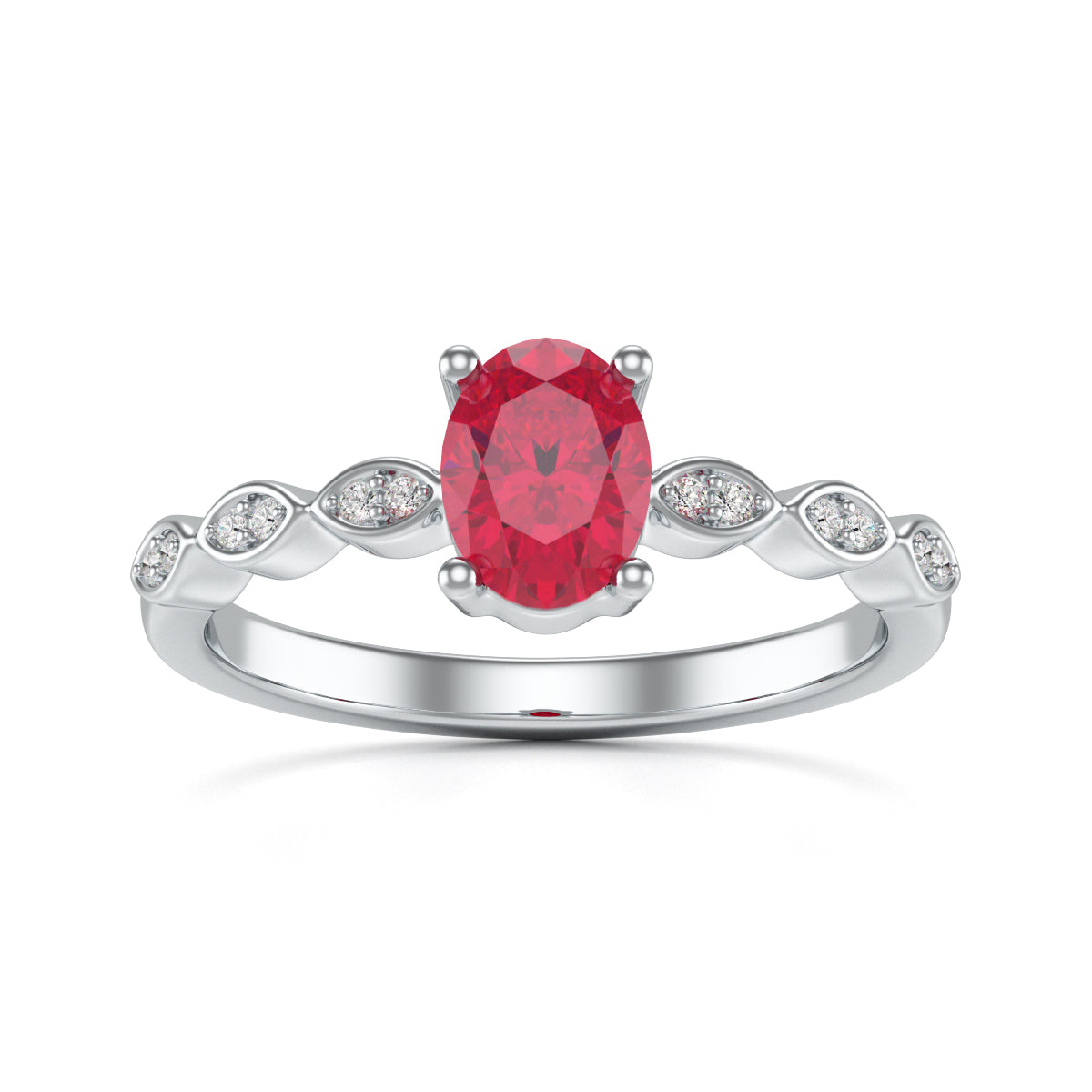 Oval Ruby with Marquise Shape Diamond Shoulder  Ring