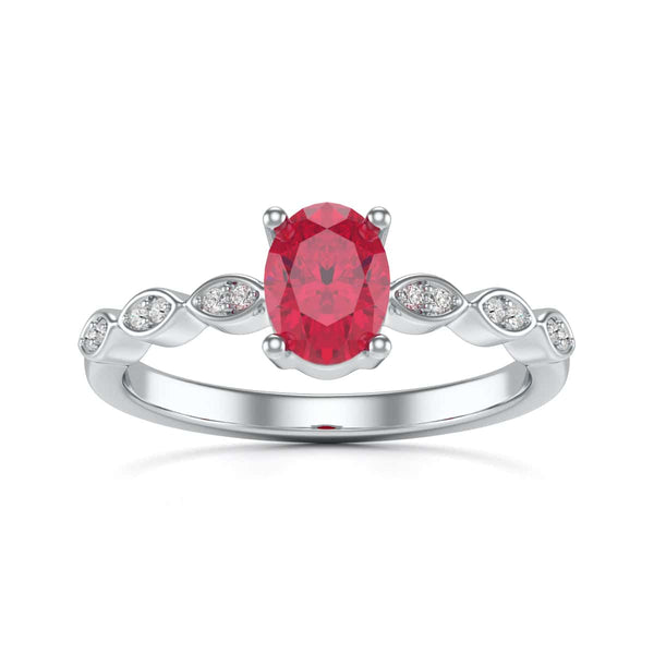 Oval Shape Ruby Engagement Ring - Diamond in 18ct Gold and Platinum