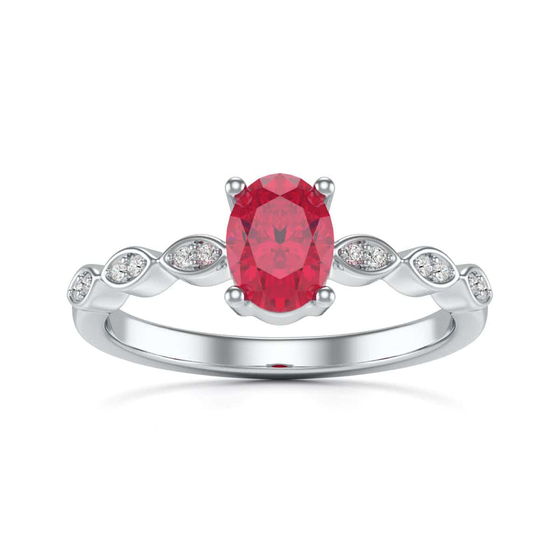 Oval Shape Ruby Engagement Ring - Diamond in 18ct Gold and Platinum