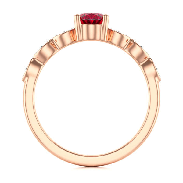 Oval Shape Ruby Engagement Ring - Diamond in 18ct Gold and Platinum