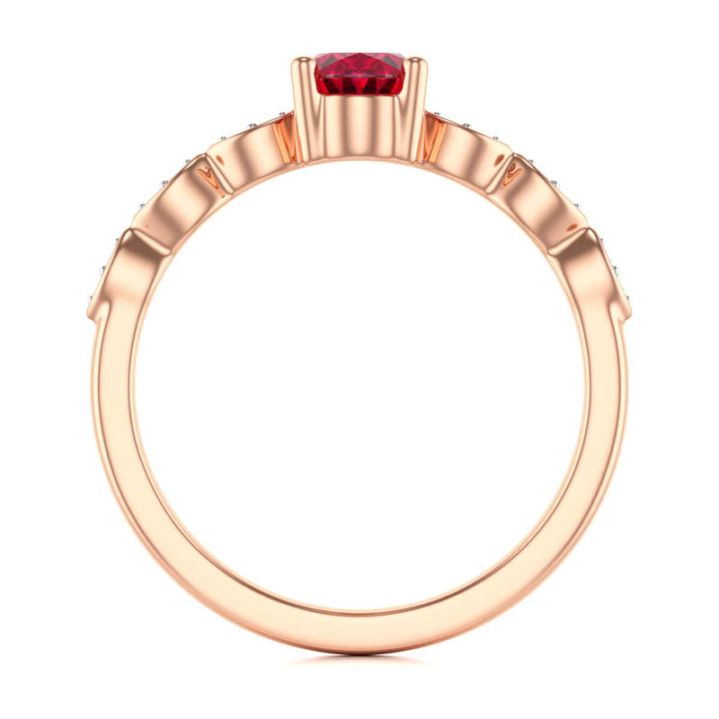 Oval Shape Ruby Engagement Ring - Diamond in 18ct Gold and Platinum