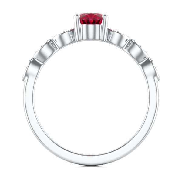 Oval Shape Ruby Engagement Ring - Diamond in 18ct Gold and Platinum
