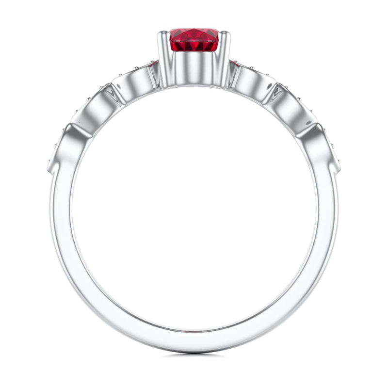Oval Shape Ruby Engagement Ring - Diamond in 18ct Gold and Platinum