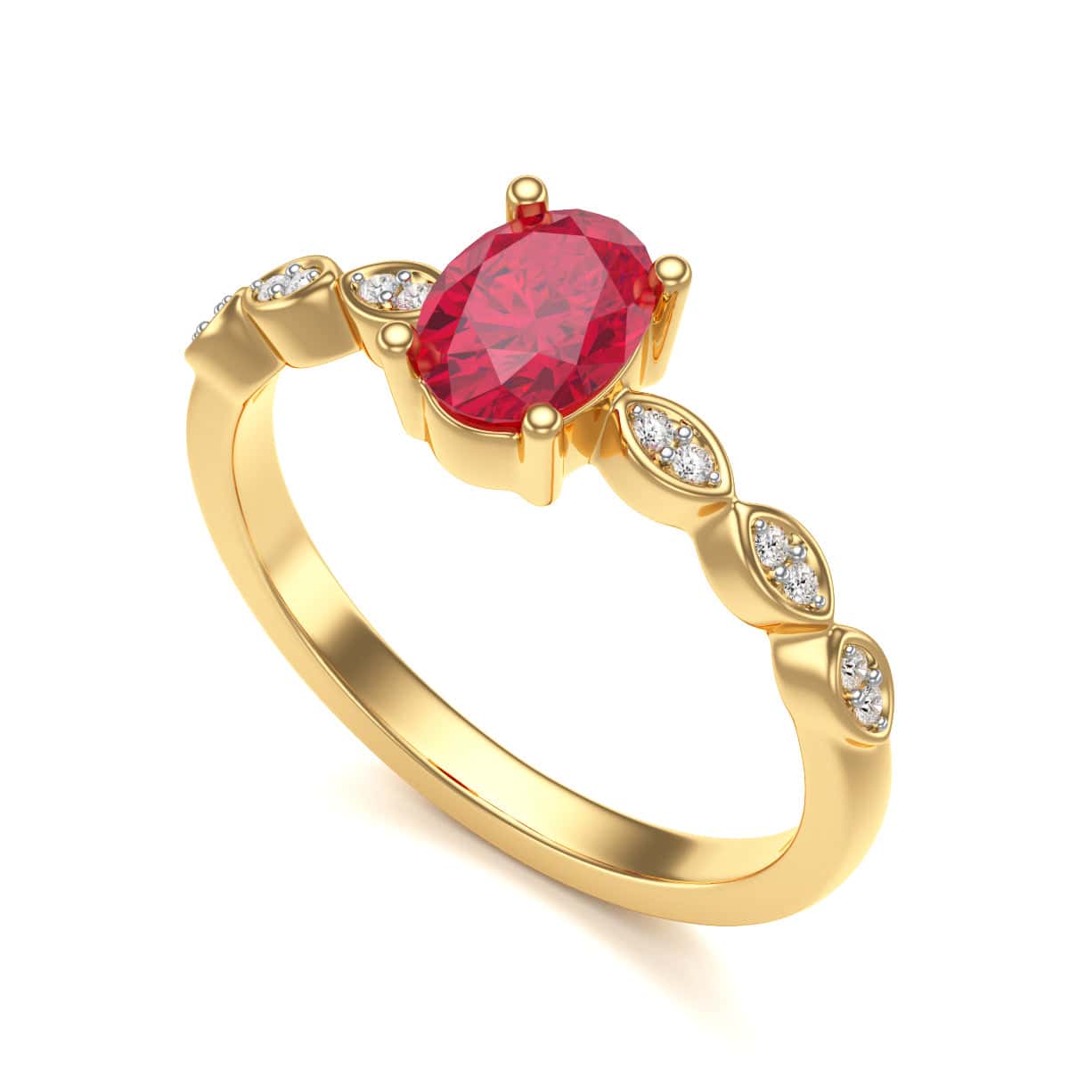 18ct Gold  Diamond Ruby Engagement Ring - Oval Shape