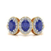 Diamond Halo Oval Shape 3 Blue Sapphires Ring in 18ct Gold and Platinum