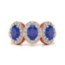 Diamond Halo Oval Shape 3 Blue Sapphires Ring in 18ct Gold and Platinum