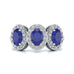 Diamond Halo Oval Shape 3 Blue Sapphires Ring in 18ct Gold and Platinum
