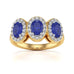 Diamond Halo Oval Shape 3 Blue Sapphires Ring in 18ct Gold and Platinum