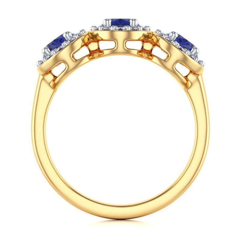 Diamond Halo Oval Shape 3 Blue Sapphires Ring in 18ct Gold and Platinum