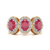18ct Gold  Diamond Halo 3 Rubies Engagement Ring - Oval Shape