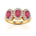 18ct Gold  Diamond Halo 3 Rubies Engagement Ring - Oval Shape