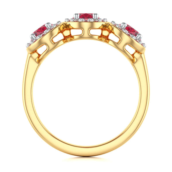 18ct Gold  Diamond Halo 3 Rubies Engagement Ring - Oval Shape