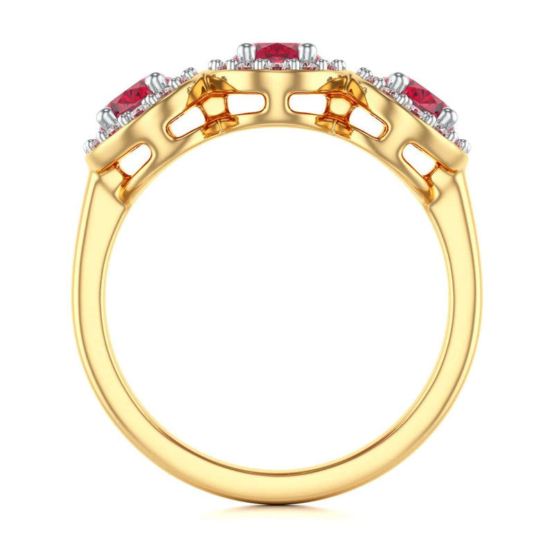 18ct Gold  Diamond Halo 3 Rubies Engagement Ring - Oval Shape