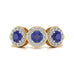 Diamond Halo Round Shape 3 Blue Sapphires Ring in 18ct Gold and Platinum