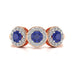 Diamond Halo Round Shape 3 Blue Sapphires Ring in 18ct Gold and Platinum