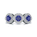 Diamond Halo Round Shape 3 Blue Sapphires Ring in 18ct Gold and Platinum