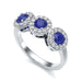 Diamond Halo Round Shape 3 Blue Sapphires Ring in 18ct Gold and Platinum