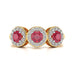 18ct Gold  Diamond Halo 3 Rubies Engagement Ring - Round Emarald