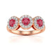 18ct Gold  Diamond Halo 3 Rubies Engagement Ring - Round Emarald