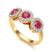 18ct Gold  Diamond Halo 3 Rubies Engagement Ring - Round Emarald
