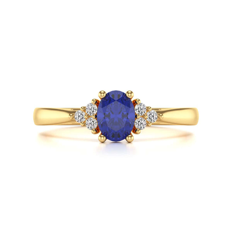 Oval Shape Blue Sapphire Trefoil Diamond Engagement Ring in 18ct Gold and Platinum