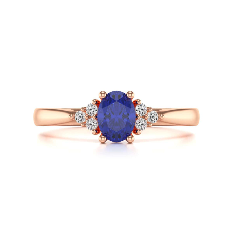 Oval Shape Blue Sapphire Trefoil Diamond Engagement Ring in 18ct Gold and Platinum
