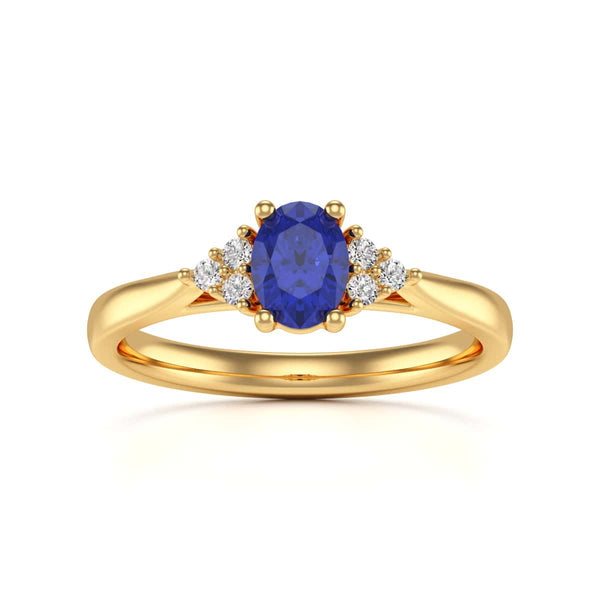 Oval Shape Blue Sapphire Trefoil Diamond Engagement Ring in 18ct Gold and Platinum