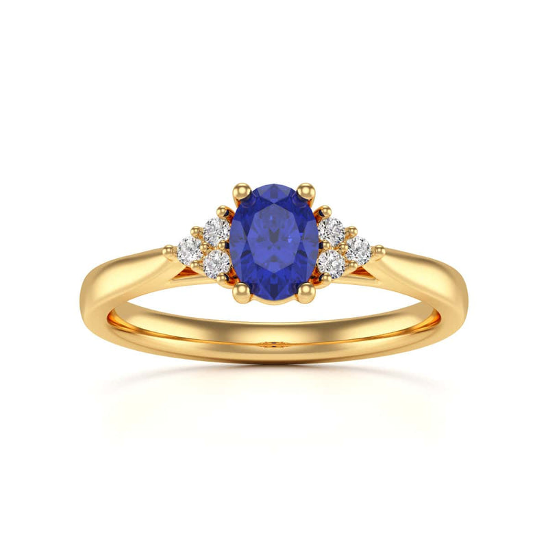 Oval Shape Blue Sapphire Trefoil Diamond Engagement Ring in 18ct Gold and Platinum