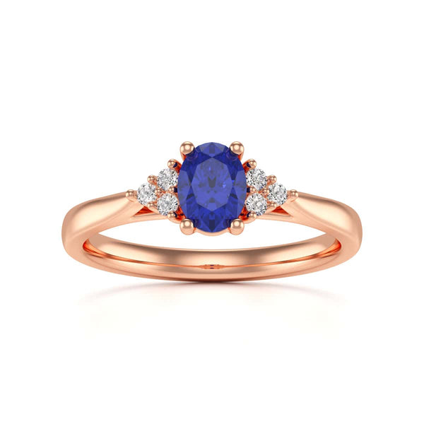 Oval Shape Blue Sapphire Trefoil Diamond Engagement Ring in 18ct Gold and Platinum