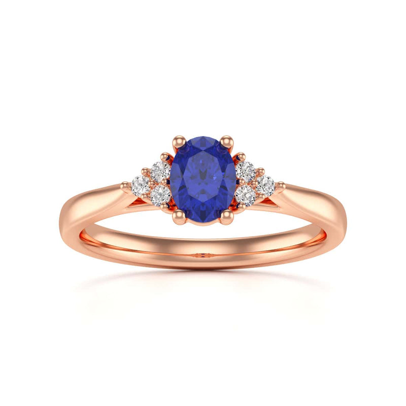 Oval Shape Blue Sapphire Trefoil Diamond Engagement Ring in 18ct Gold and Platinum