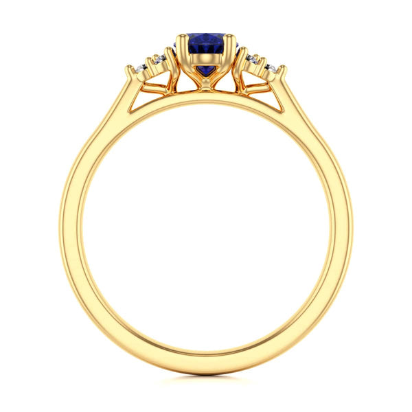 Oval Shape Blue Sapphire Trefoil Diamond Engagement Ring in 18ct Gold and Platinum