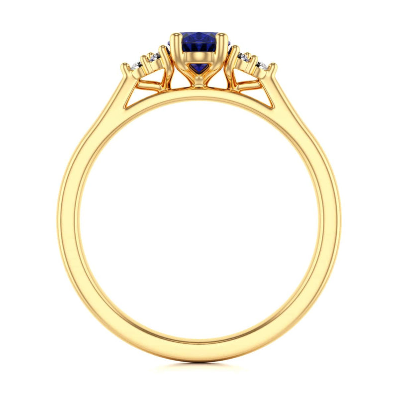 Oval Shape Blue Sapphire Trefoil Diamond Engagement Ring in 18ct Gold and Platinum