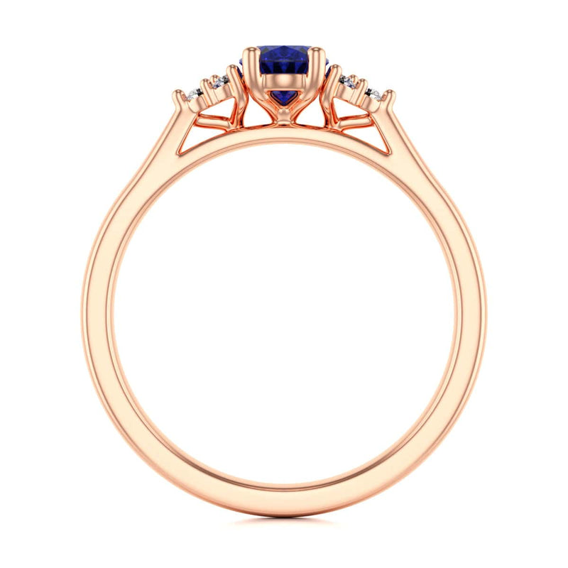 Oval Shape Blue Sapphire Trefoil Diamond Engagement Ring in 18ct Gold and Platinum