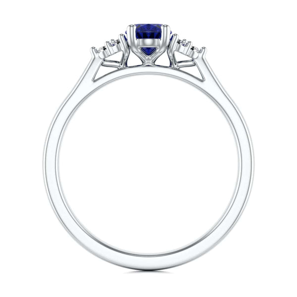 Oval Shape Blue Sapphire Trefoil Diamond Engagement Ring in 18ct Gold and Platinum