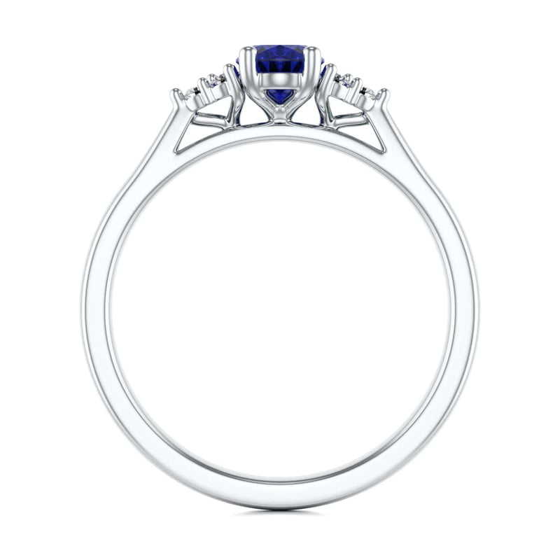 Oval Shape Blue Sapphire Trefoil Diamond Engagement Ring in 18ct Gold and Platinum
