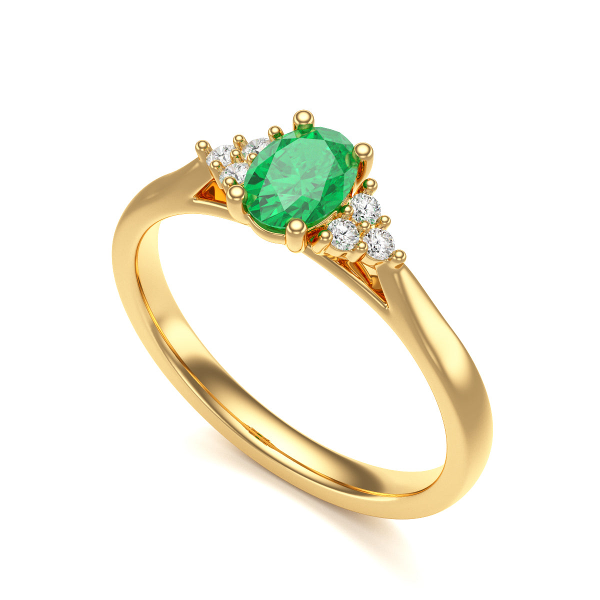 Oval Emerald Centre Stone with Diamond trefoil side stones Ring