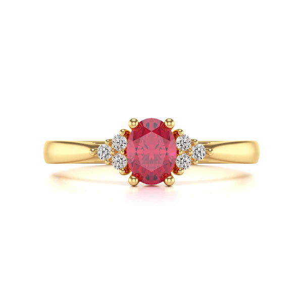Diamond Trefoil Oval Shape Ruby Engagement Ring in 18ct Gold and Platinum