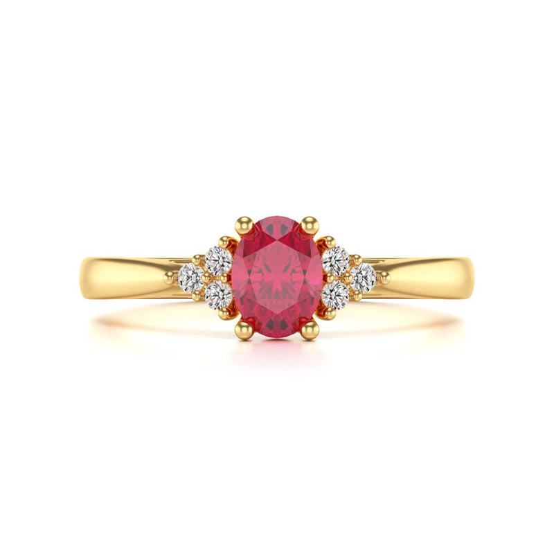 Diamond Trefoil Oval Shape Ruby Engagement Ring in 18ct Gold and Platinum