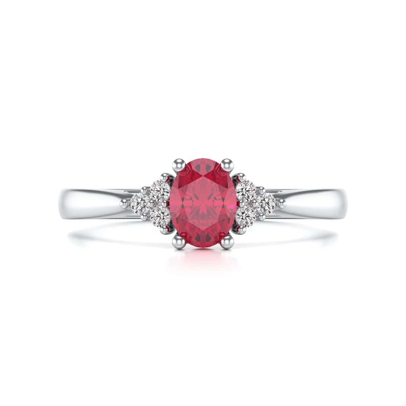 Diamond Trefoil Oval Shape Ruby Engagement Ring in 18ct Gold and Platinum