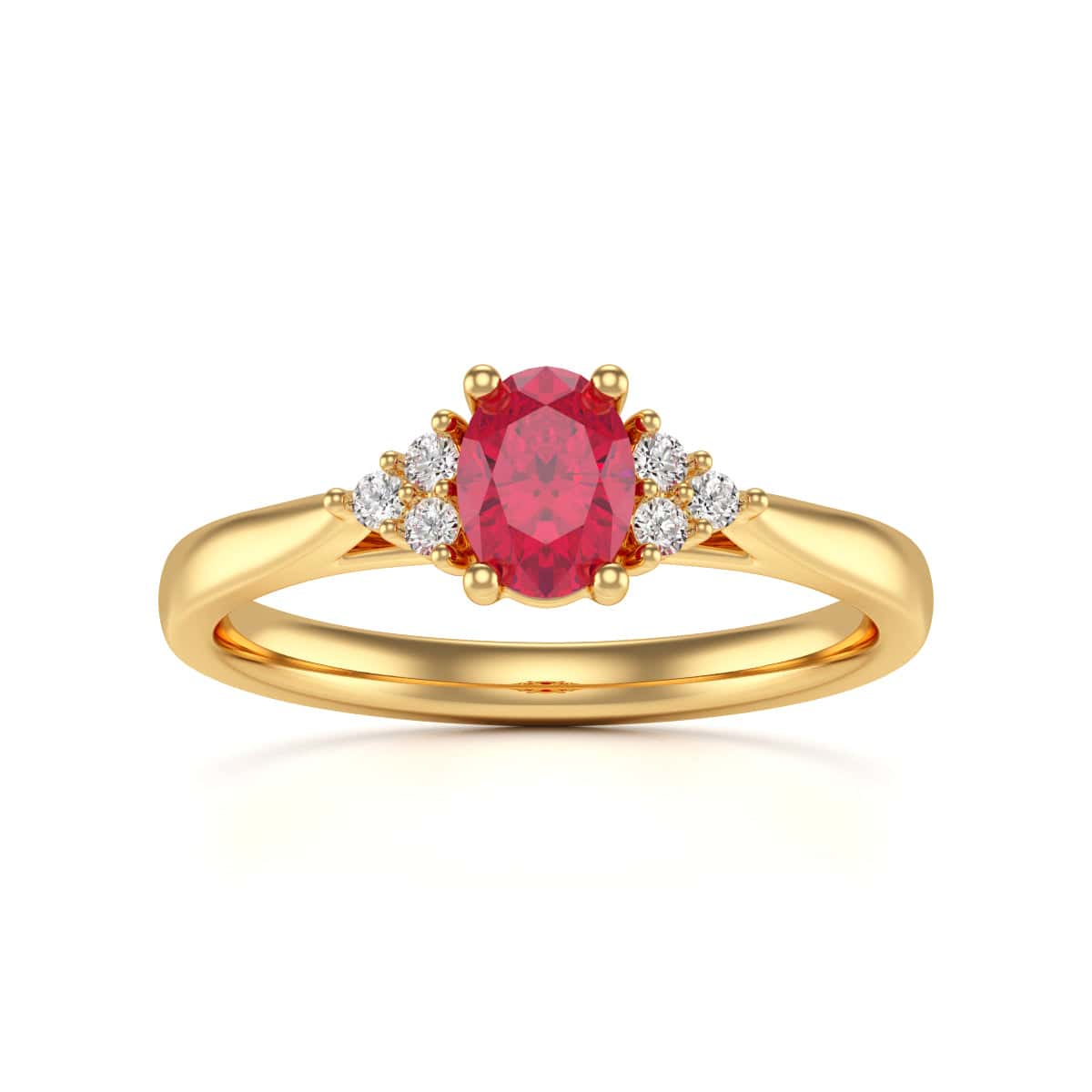 18ct Gold  Diamond Trefoil Ruby Engagement Ring - Oval Shape