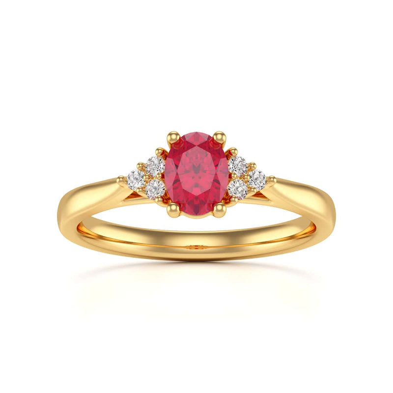 Diamond Trefoil Oval Shape Ruby Engagement Ring in 18ct Gold and Platinum