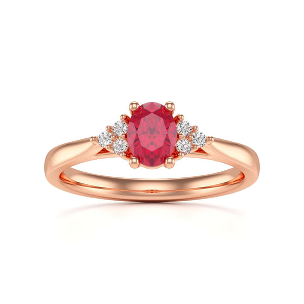 Diamond Trefoil Oval Shape Ruby Engagement Ring in 18ct Gold and Platinum