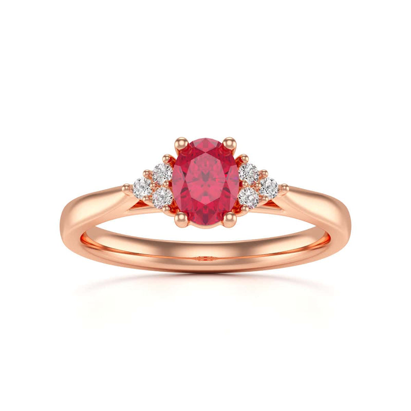 Diamond Trefoil Oval Shape Ruby Engagement Ring in 18ct Gold and Platinum