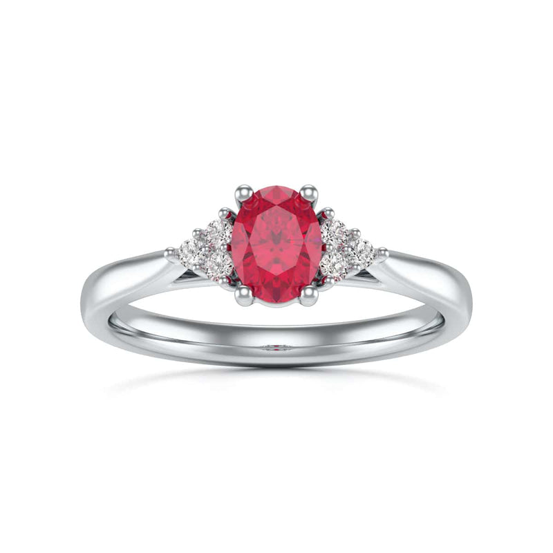 Diamond Trefoil Oval Shape Ruby Engagement Ring in 18ct Gold and Platinum