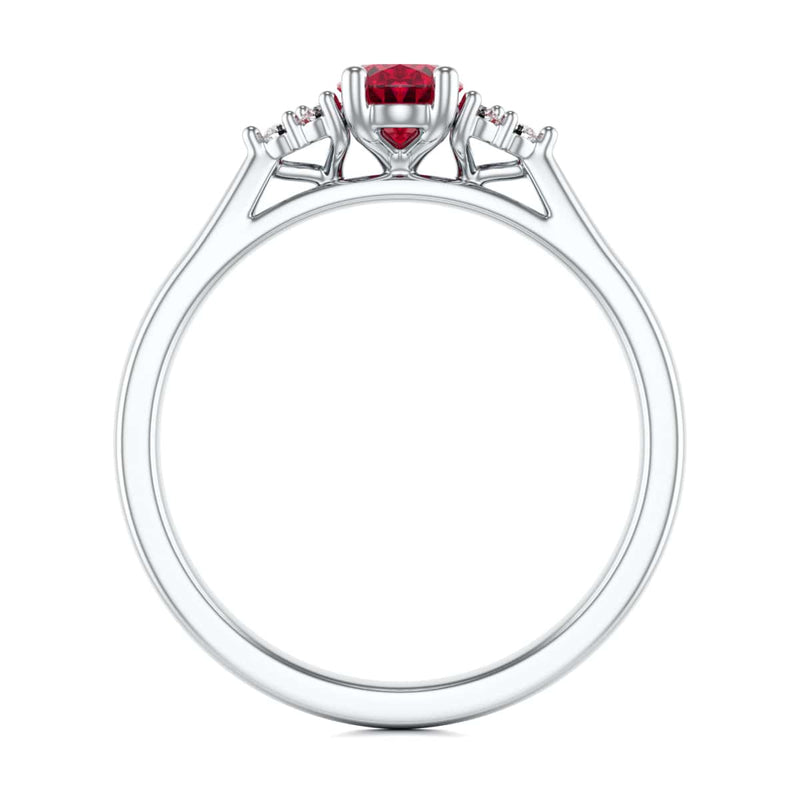 Diamond Trefoil Oval Shape Ruby Engagement Ring in 18ct Gold and Platinum
