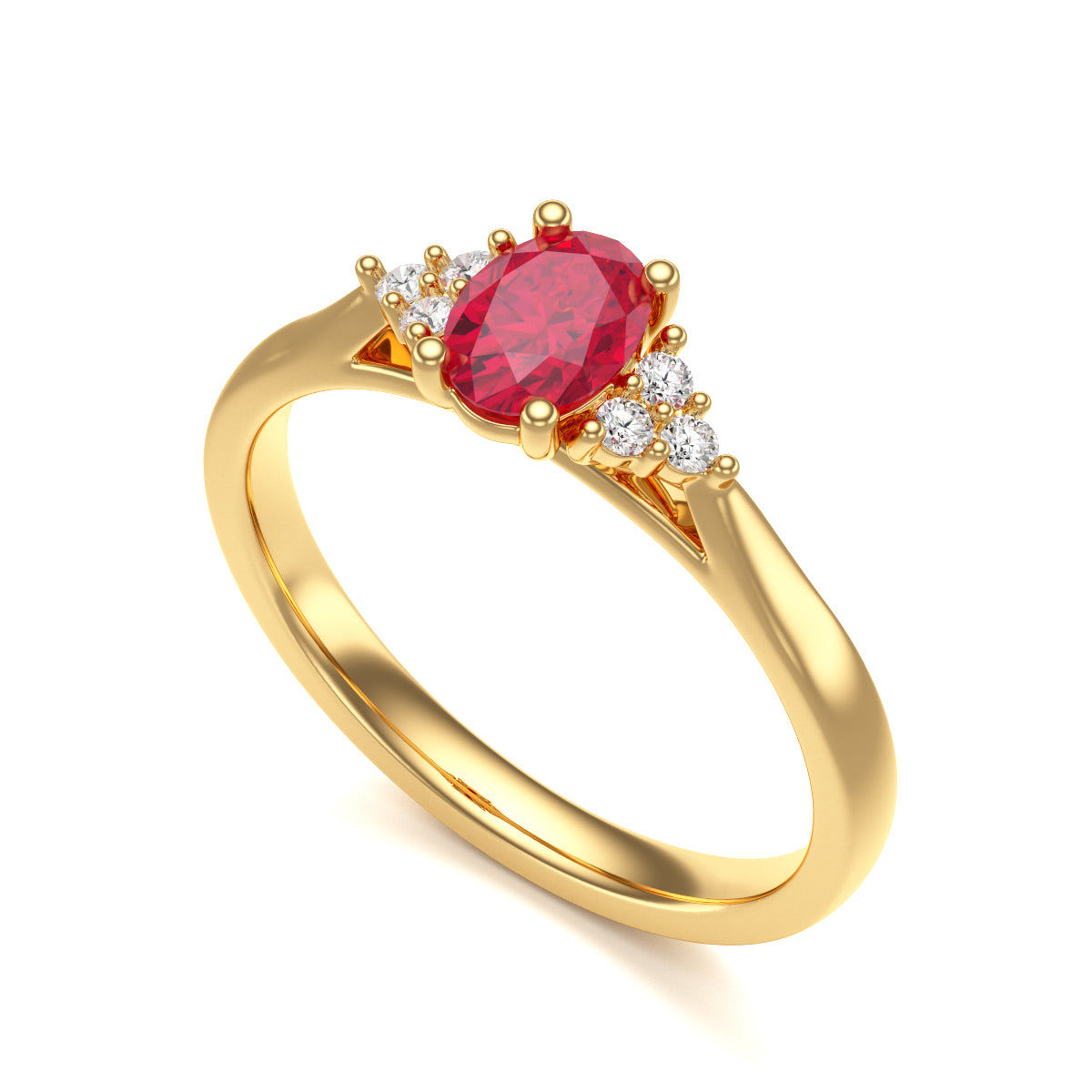 Oval Ruby Centre Stone with Diamond trefoil side stones Ring