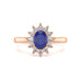 Oval Shape Blue Sapphire Engagement Ring - Diamond Halo Cluster in 18ct Gold and Platinum- Princess Diana Inspired
