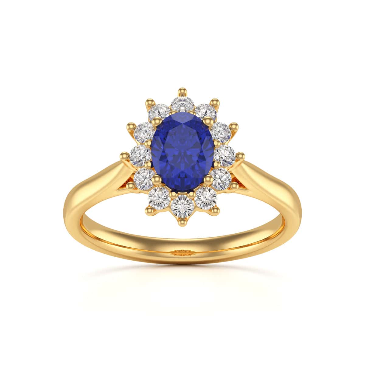 Oval Shape Blue Sapphire Engagement Ring - Diamond Halo Cluster in 18ct Gold and Platinum- Princess Diana Inspired